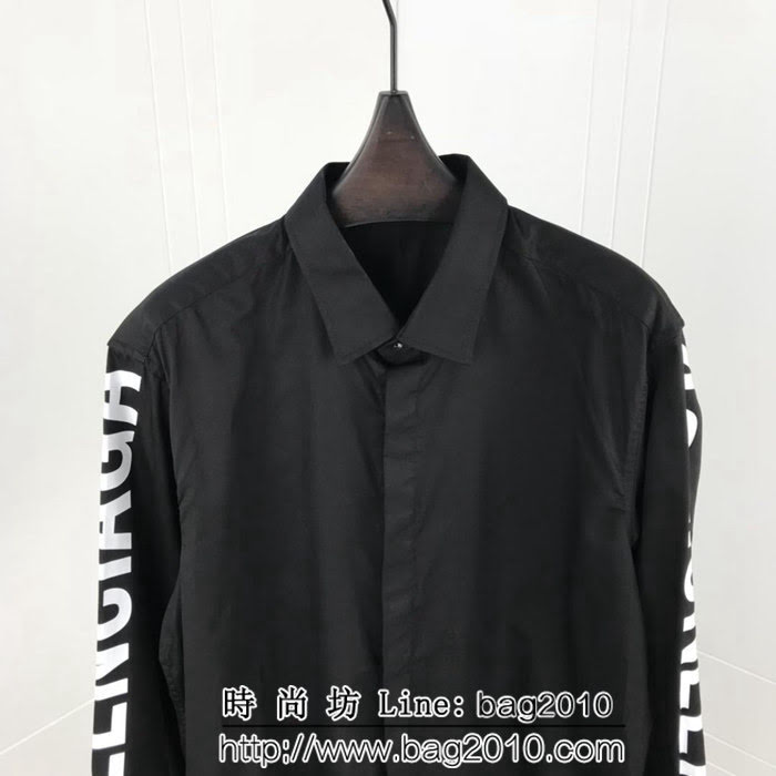 BALENCIAGA巴黎世家 18ss秋冬新款 胸前弧形字母印花logo 百搭襯衣 情侶款 ydi1447